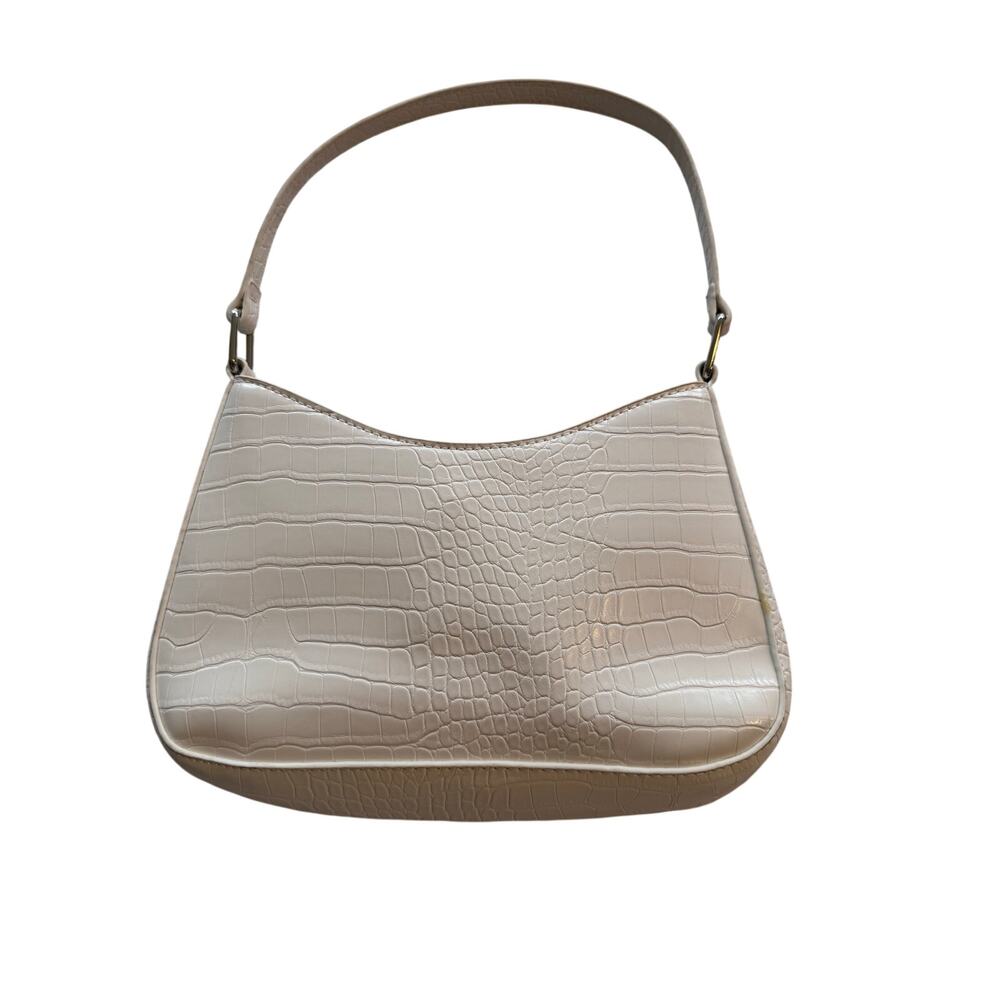 Grossi Y2K Ivory Croc Embossed Baguette Shoulder Bag Faux Leather Purse